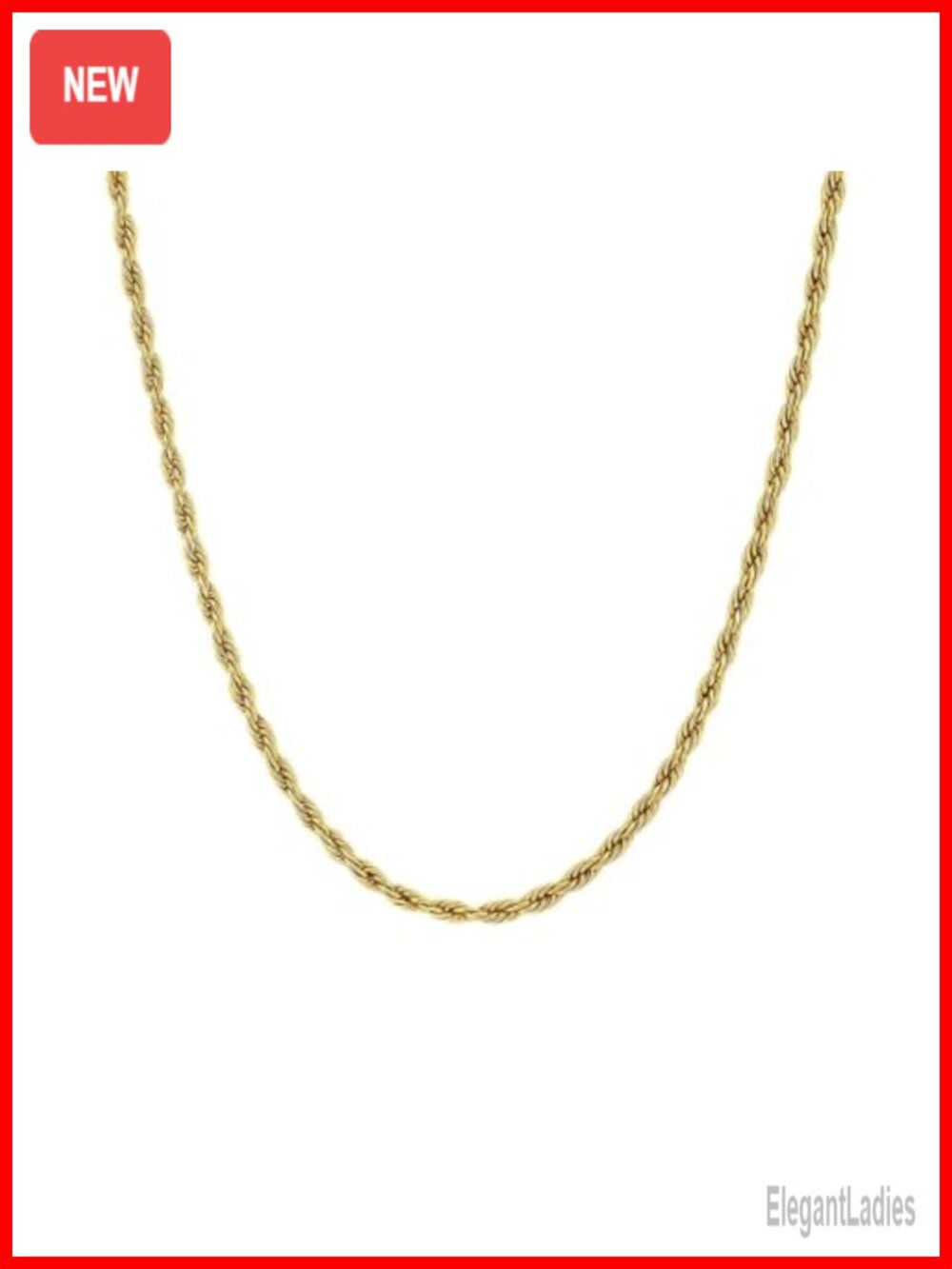 14k Gold Plated Rope Chain Necklace 2mm Lobster Clasp 24"